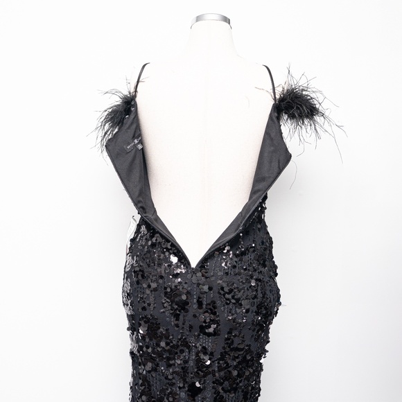 Betsy & Adam - Sequined Feather-Trim Gown - Picture 12 of 12